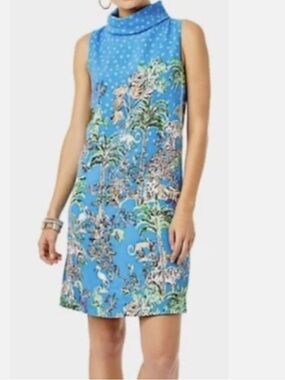 Lilly Pulitzer Portia Dress in Blue Thistle Tiger Queen Soft Shift, Size 6